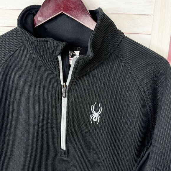 Spyder Outbound Quarter Zip Textured Fleece Pullover Jacket Black Large - Picture 5 of 13